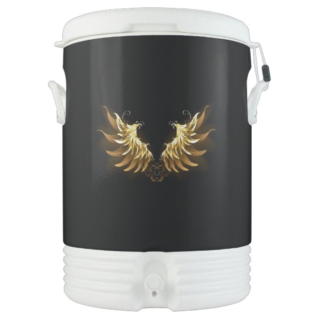 Golden Angel Wings on Black background Beverage Cooler (Front)