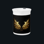 Golden Angel Wings on Black background Beverage Pitcher<br><div class="desc">Shiny,  golden angel wings on a dark background. Golden wings.</div>