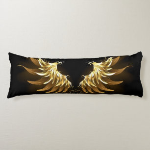 Golden Angel Wings on Black background Body Pillow