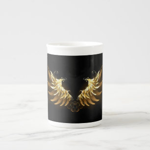 Golden Angel Wings on Black background Bone China Mug