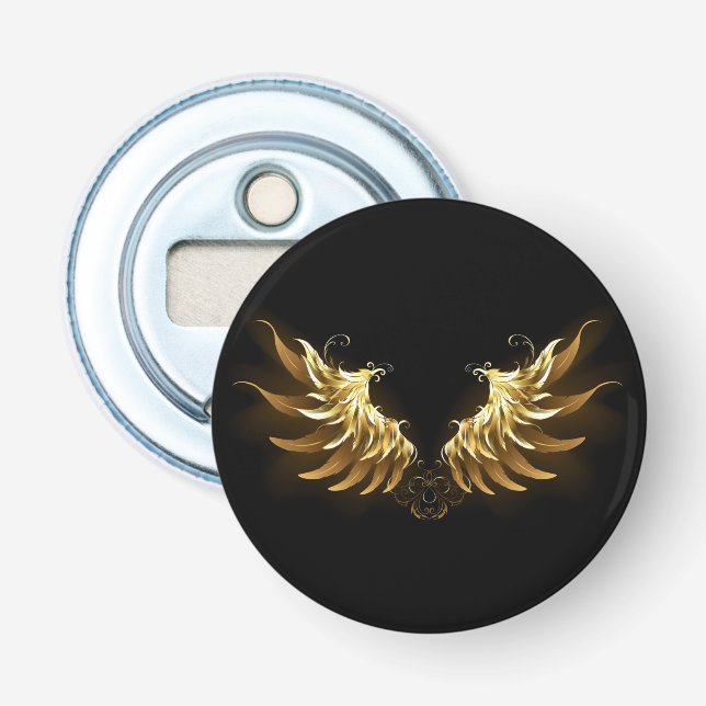 Golden Angel Wings on Black background Bottle Opener (Front)