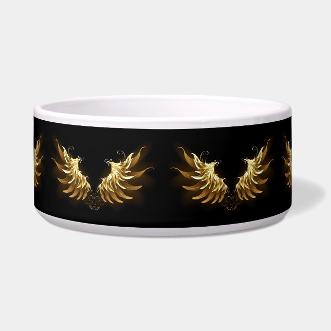 Golden Angel Wings on Black background Bowl (Front)