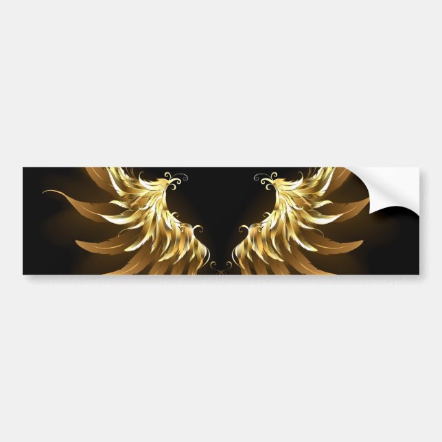 Golden Angel Wings on Black background Bumper Sticker (Front)