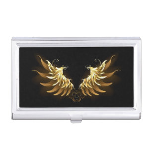 Golden Angel Wings on Black background Business Card Case