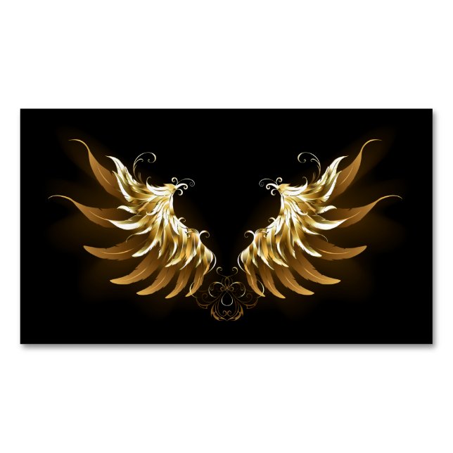 Golden Angel Wings on Black background Business Card Magnet (Front)