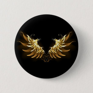 Golden Angel Wings on Black background Button