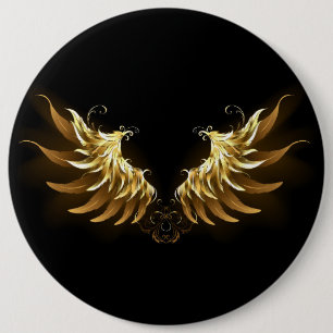 Golden Angel Wings on Black background Button