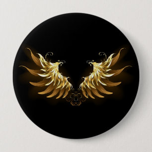 Golden Angel Wings on Black background Button