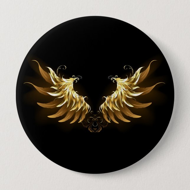 Golden Angel Wings on Black background Button (Front)