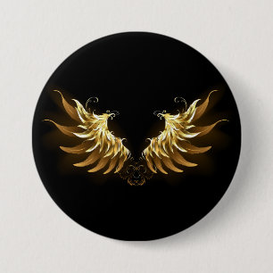 Golden Angel Wings on Black background Button