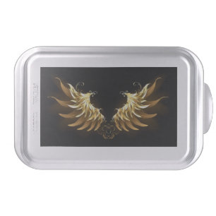 Golden Angel Wings on Black background Cake Pan