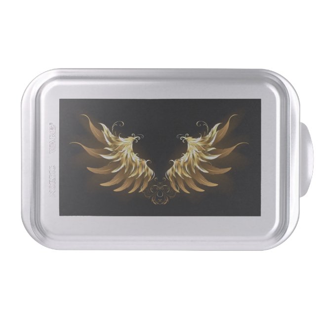 Golden Angel Wings on Black background Cake Pan (Front)