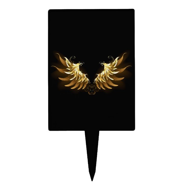 Golden Angel Wings on Black background Cake Topper (Front)
