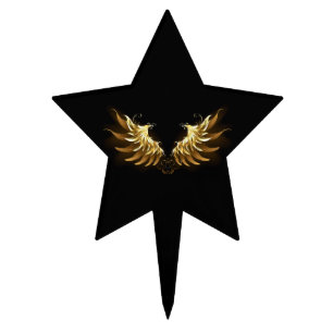 Golden Angel Wings on Black background Cake Topper