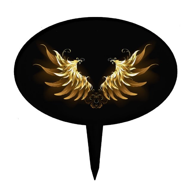 Golden Angel Wings on Black background Cake Topper (Front)
