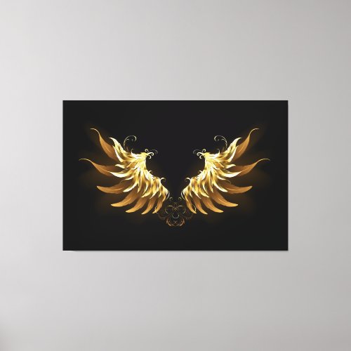 Golden Angel Wings on Black background Canvas Print
