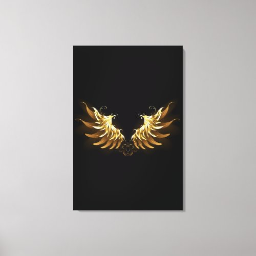 Golden Angel Wings on Black background Canvas Print