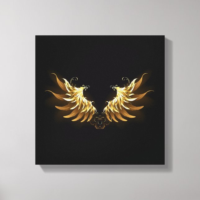 Golden Angel Wings on Black background Canvas Print (Front)