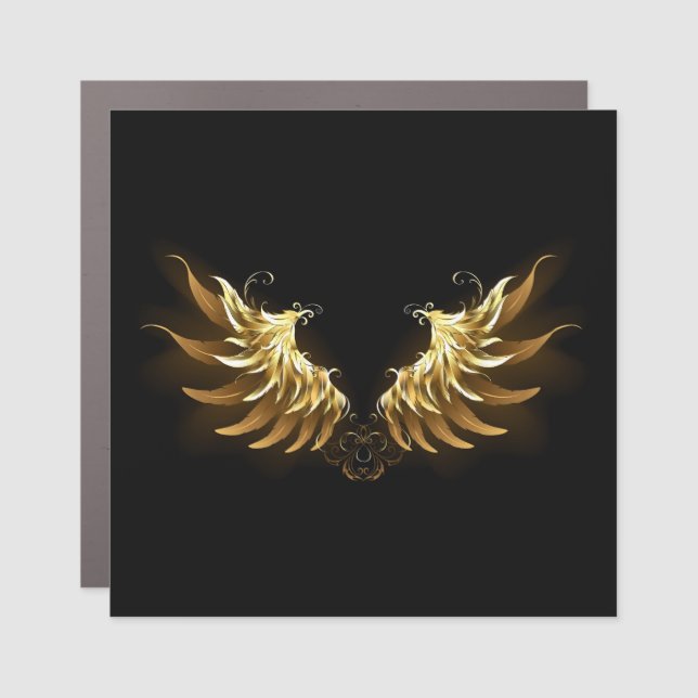 Golden Angel Wings on Black background Car Magnet (Front)