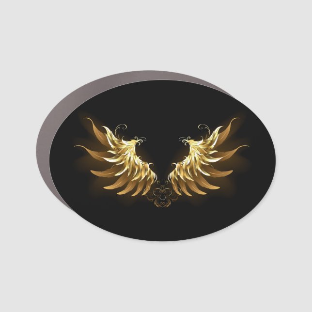 Golden Angel Wings on Black background Car Magnet (Front)