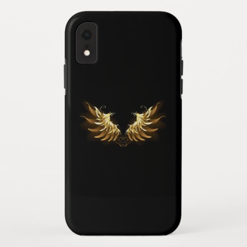 Golden Angel Wings on Black background iPhone XR Case