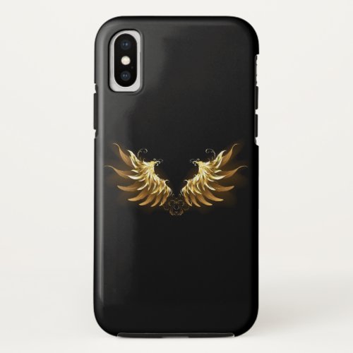 Golden Angel Wings on Black background iPhone X Case