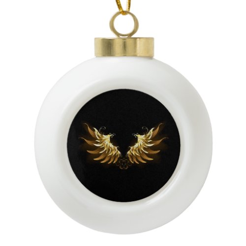 Golden Angel Wings on Black background Ceramic Ball Christmas Ornament