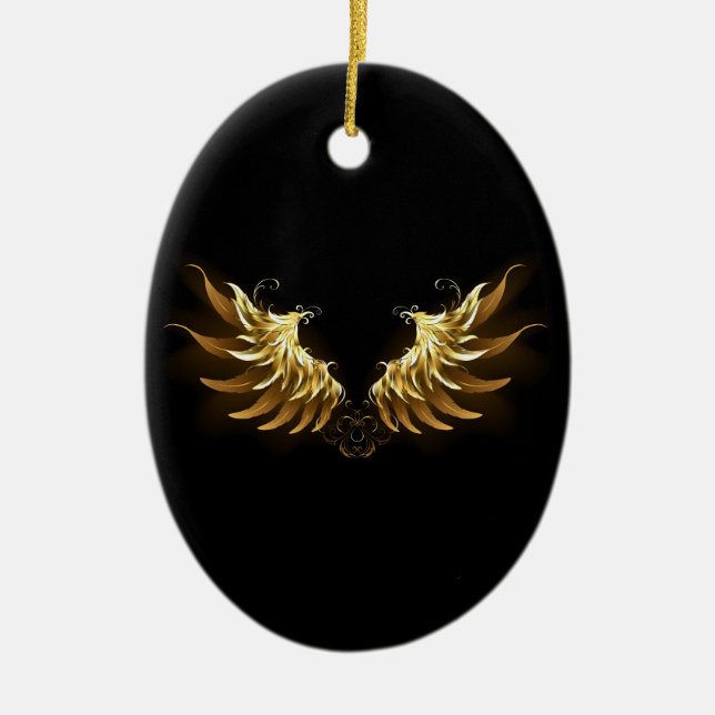 Golden Angel Wings on Black background Ceramic Ornament (Front)