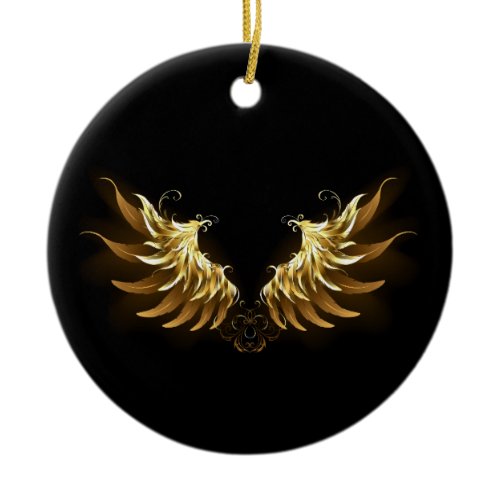 Golden Angel Wings on Black background Ceramic Ornament