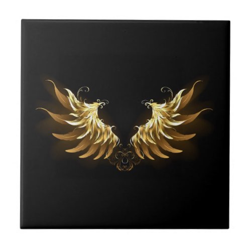 Golden Angel Wings on Black background Ceramic Tile