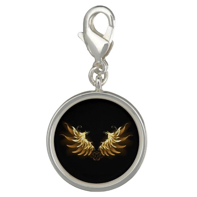 Golden Angel Wings on Black background Charm (Front)