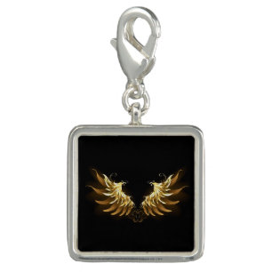 Golden Angel Wings on Black background Charm