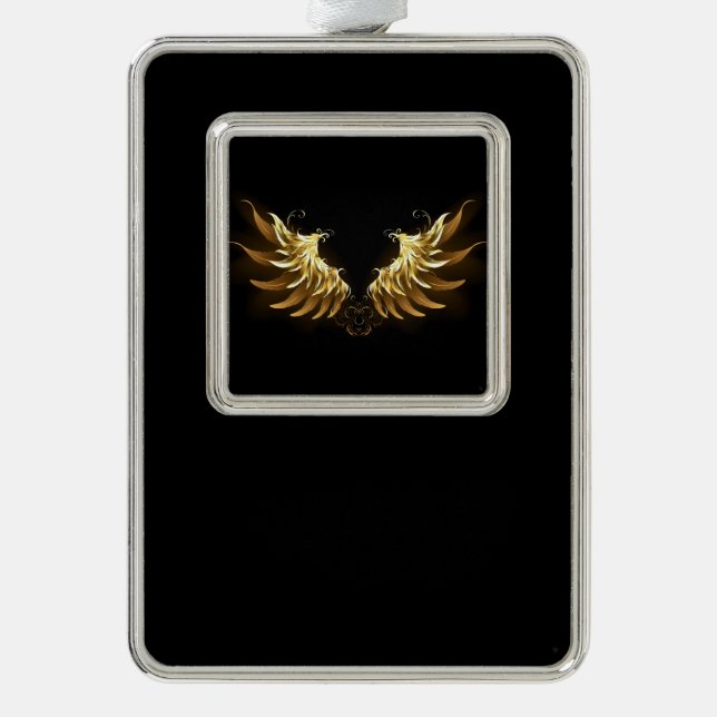 Golden Angel Wings on Black background Christmas Ornament (Front)