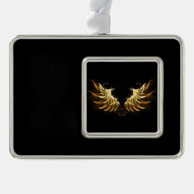 Golden Angel Wings on Black background Christmas Ornament (Front)