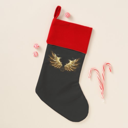 Golden Angel Wings on Black background Christmas Stocking