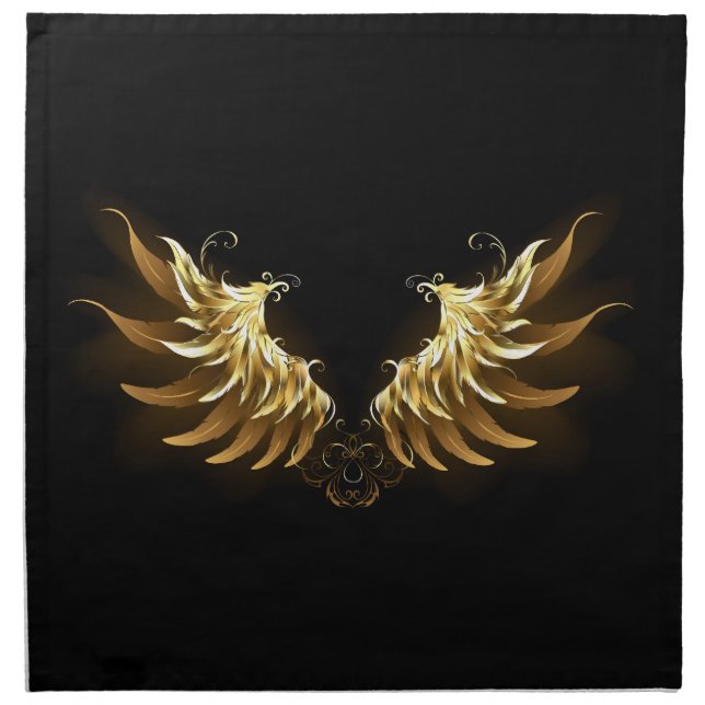 Golden Angel Wings on Black background Cloth Napkin (Front)