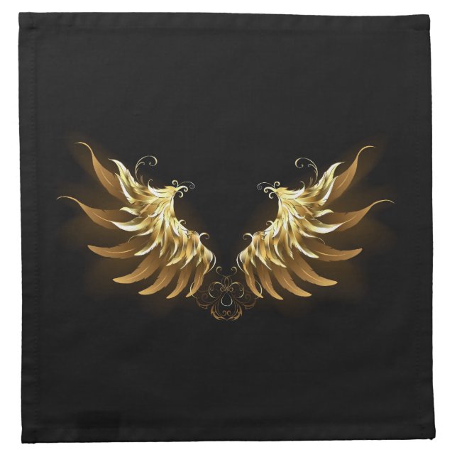 Golden Angel Wings on Black background Cloth Napkin (Front)