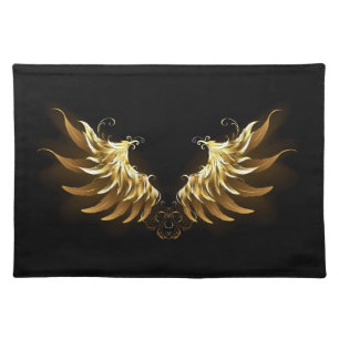 Golden Angel Wings on Black background Cloth Placemat