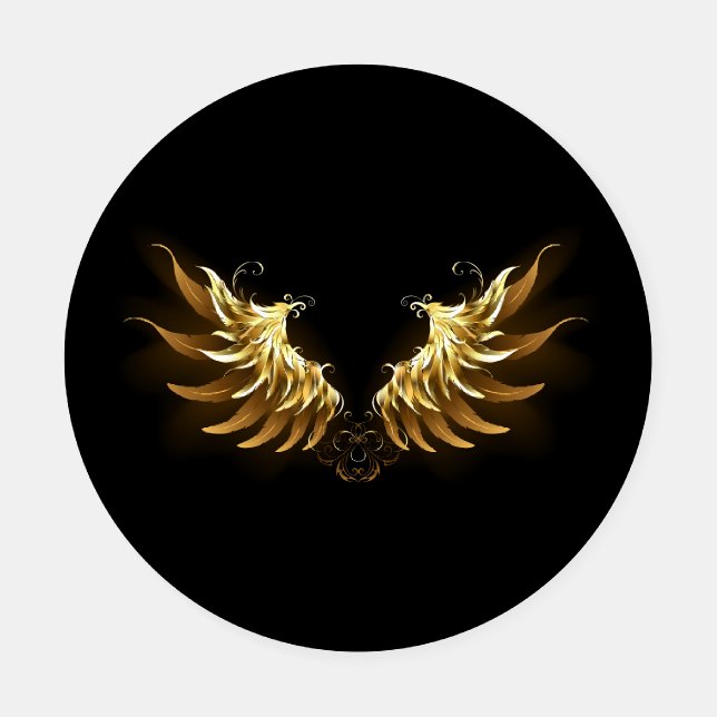Golden Angel Wings on Black background Coaster Set (Single)