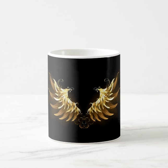 Golden Angel Wings on Black background Coffee Mug (Center)