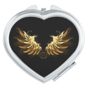 Golden Angel Wings on Black background Compact Mirror