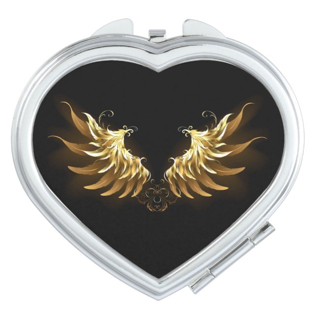 Golden Angel Wings on Black background Compact Mirror (Front)