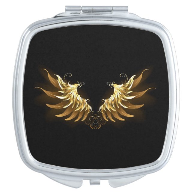 Golden Angel Wings on Black background Compact Mirror (Front)