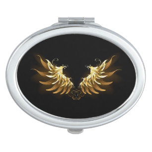 Golden Angel Wings on Black background Compact Mirror