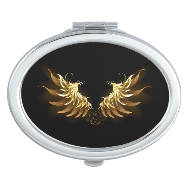 Golden Angel Wings on Black background Compact Mirror (Front)
