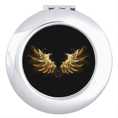 Golden Angel Wings on Black background Compact Mirror