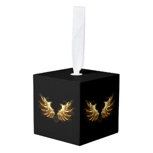 Golden Angel Wings on Black background Cube Ornament