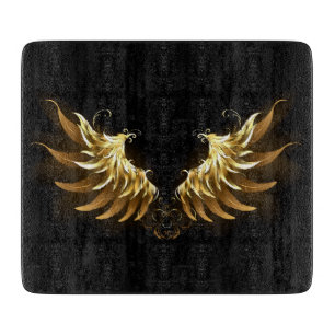 Golden Angel Wings on Black background Cutting Board