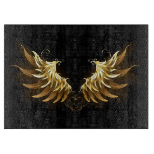 Golden Angel Wings on Black background Cutting Board