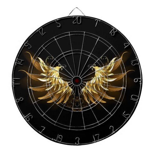 Golden Angel Wings on Black background Dart Board